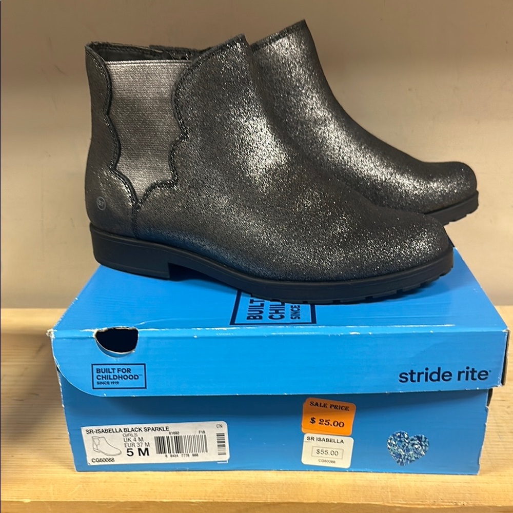 Stride Rite Kids' Isabella Black Sparkle Boots